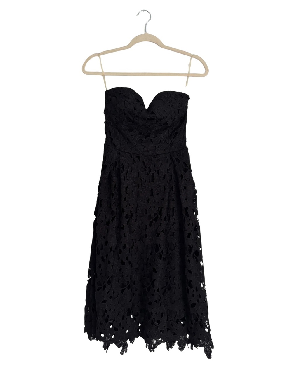 NWT Francesca's Collections Black Strapless Lace Midi Dress